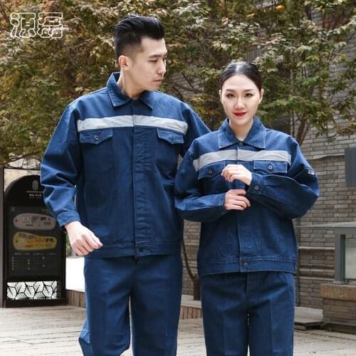 Reflective denim labor insurance suit for welder work clothes pure cotton thickened welder anti-scalding suit wear resistant