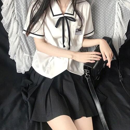 Anime School Girl Uniform Japanese Fashion High Waist Pleated Skirt Short Sleeve Shirt JK Suit School Girl Outfit