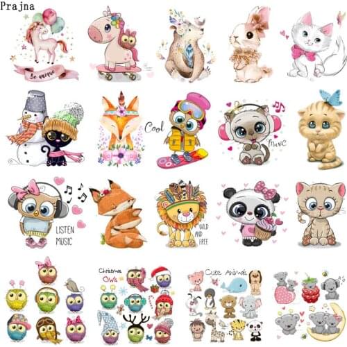 Prajna Cartoon Iron On Patches For Clothing DIY Owl/Cat Iron On Heat Transfer Vinyl Patches Thermal stickers On Baby Clothes