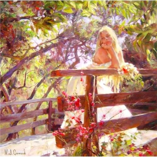 YIKEE decorative canvas oil painting by numbers,paint by numbers for adults White dress woman