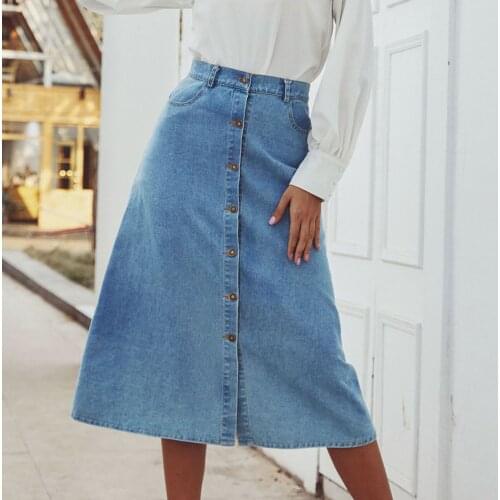 SAGACE womens fashion high waist single breasted denim skirt new design sensual skirt womens long skirt shows thin medium leng