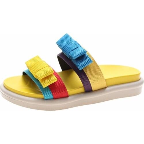 2020 Womens Summer Flat Slippers Platform Slippers Bow Sandals Outside Beach Slippers Casual