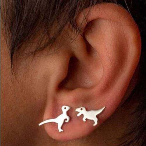Original Dinosaur Stud Earrings For Women 2021 Tiny Mini Chic Animal Shape Asymmetric Earrings Jewelry Boucles d’oreilles Bijoux