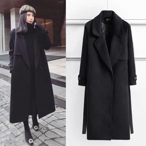 2021 New Arrival Women Wool Blends Trench Coat Mid-Length Elegant Casual Loose Cardigan Cashmere Overcoat
