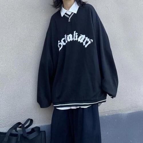 Student Loose V-neck Long Sleeve Loose Top Oversized Sweatshirt Goth Clothes Hoodies Streetwear Women Grunge Hoodie Punk Gothic