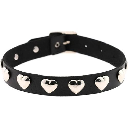 Punk PU Leather Heart Choker Necklace Women Gothic Statement Flower Necklaces Cosplay Harajuku Jewelry choker necklace