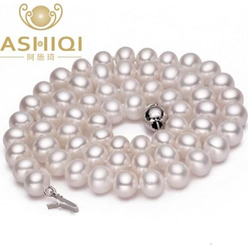 ASHIQI Real Natural Pearl Necklace jewelry Freshwater Pearl Necklaces for women wedding 925 Sterling Silver Buckle Jewelry