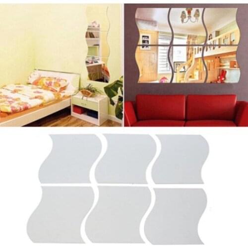 1 Set of Mirror Wall Stickers Home Decoration Creative Wave Shape Self-adhesive Decals DIY Art Mirror Mural Modern Decoration