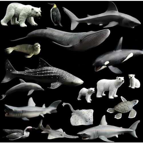 15-30cm PVC Sea Life Simulation Model Toy Whales Sharks Fish Turtles Dolphins Penguins Blue Whale Marine Life Figure Toys Gifts