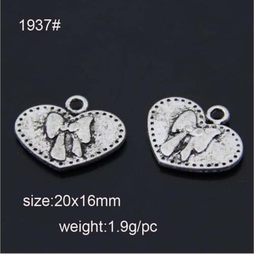 20pcs 20x16mm Antique Silver Heart Charms With Bowknot Fit For Pendant Bracelet Jewelry Findings