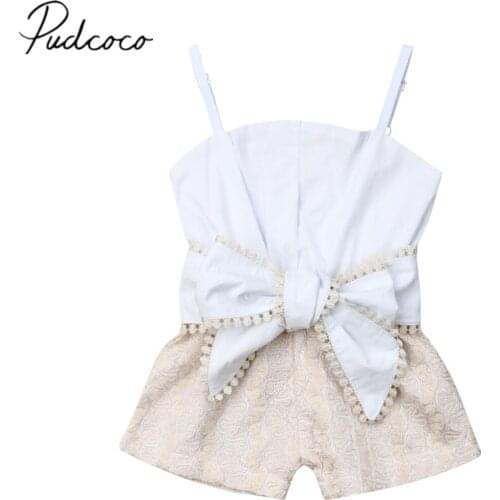 2019 Baby Summer Clothing Infant Kid Baby Girl Romper Lace Sling Openwork Big Bowknot Rompers Top Sunsuit Clothes Sets 1-4Y