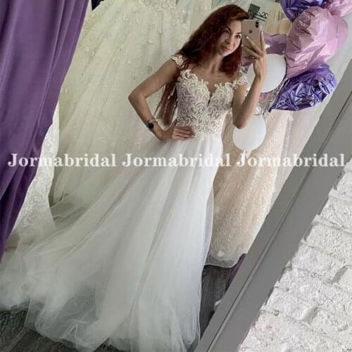 2021 Beach Wedding Dress Tulle With Appliques Cap Sleeves Boho Bride Wedding Gowns Customize suknia ślubna Long Dress For Summer