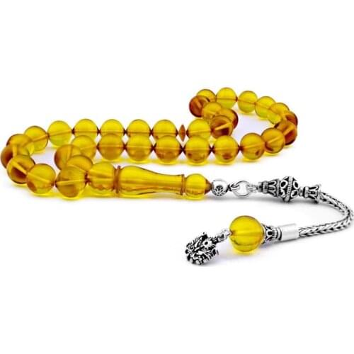 33 Beads Squeezed Amber Amber Muslim Prayer Tasbih Misbaha Islamic Jewelry Subha Capsule Cut Tassel 925 Caliber Silver