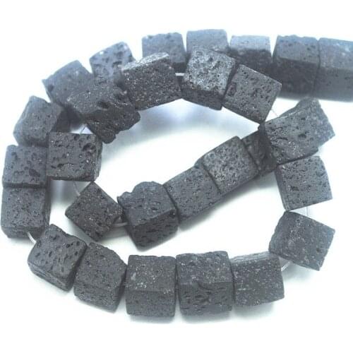 Natural stone beads black lava volcano powerful strings for jewelry making square shape 8x8mm 10x10mm 12x12mm 14x14mm