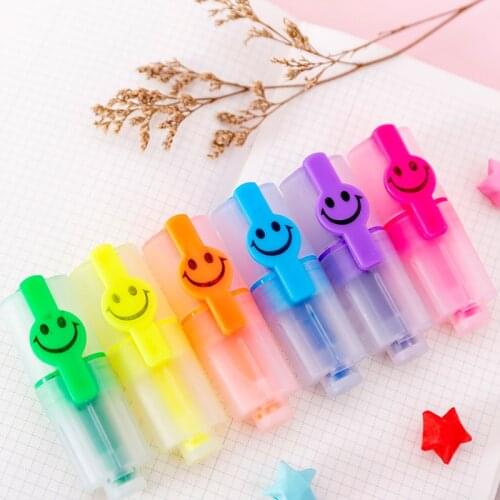 6 Colors/Lot Mini Cute Smiley Pastel Highlighters Set Kawaii Fluorescent Marker Pen For Kids Japanese Stationery School Supplies