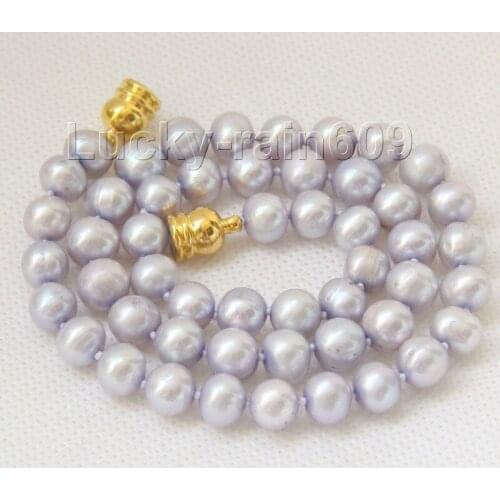 Free shipping Genuine 17" 9mm light blue freshwater pearls necklace