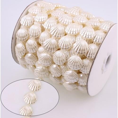 17mm 0.6 yard Shell Ivory Craft Imitation Pearl Beads Cotton Line Chain DIY Garland Wedding Party Decoration Accessory