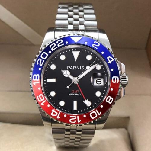 Parnis 40mm Blue Red Bezel Mechanical Watches GMT Sapphire Crystal Automatic relogio masculino Role Luxury Wristwatch Men Gift