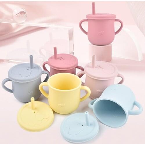 Baby Training Cup Food Grade Silicone Sippy Cups Leakproof Drinking Straw Cup Feeding Drinkware Nontoxic Cup Tableware BPA FREE