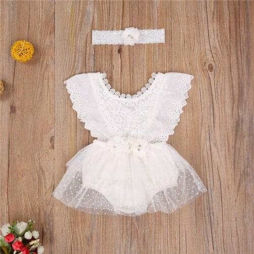 Baby Lace Rompers Newborn Infant Baby Girls Lace Flower Long Sleeve Romper Jumpsuits Dress+Headband Kids Clothing Outfits