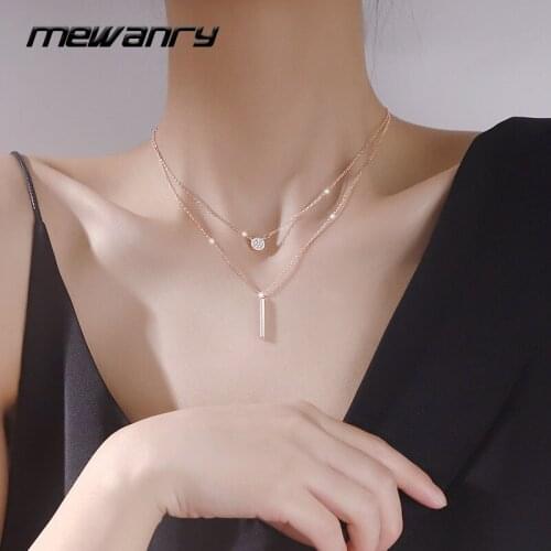 Mewanry 925 Sterling Silver Double Necklace New Fashion Creative Vintage Party Sparkling Bride Jewelry Birthday Gift for Women