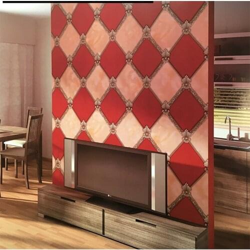 European Fashion Diamond Plaid Wallpaper Ktv Bar Restaurant Hotel Tv Background Wall Red Yellow Black Mosaic Brick Wallpaper