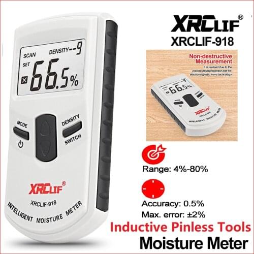 Intelligent Inductive Pinless Tool Lumber Hygrometer Wood Moisture Meter 4%-80% for Furniture / Finished Wood Inspection XRCLIF