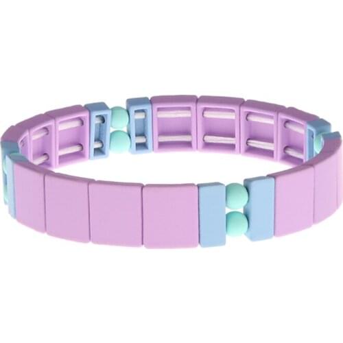 JBL0019 2020 design Bohemian rainbow colorful Enamel Alloy Elastic Bracelet Paint Beaded Geometric Pulseras Jewelry for Women