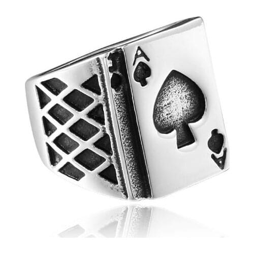 316L Stainless Steel Rings Playing Card Ace of Spades Rings High Quality Men Fashion Jewelry Accessory Gift 10pcs/lot Wholesale