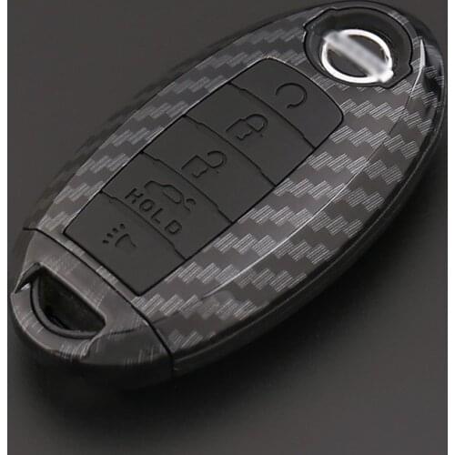 ABS Carbon Fiber Shell+Silicone Cover Remote Key Holder Fob Case&KeyChain For Nissan Patrol 2018