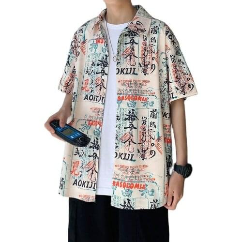 Mens Short Sleeve Shirt 2021 Summer New Versatile Fashion Casual Top Trendy Printing The Text Loose College Cotton Package Mail