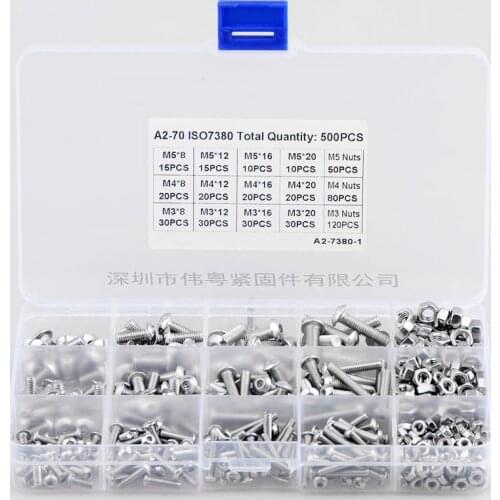 Hexagon Socket Round Head Screws Set Stainless Steel Button Head Screw Mushroom Hex Socket Screw with M3 M4 M5Hex Nut 500 Pcs