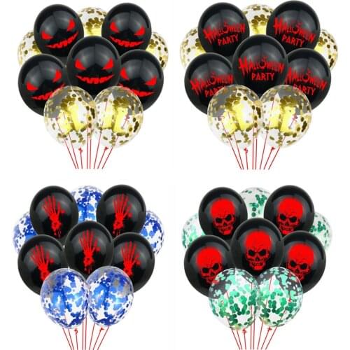 10pcs 12 Inch Halloween Grimace Skeleton and Confetti Air Latex Balloon Set Party Decor Supplies Happy Halloween Decor Balloons