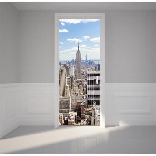 New York Scenery Door Sticker for Bathroom Room Decoration Self-adhesive Waterproof Wallpaper PVC Poster Home Design deurposter