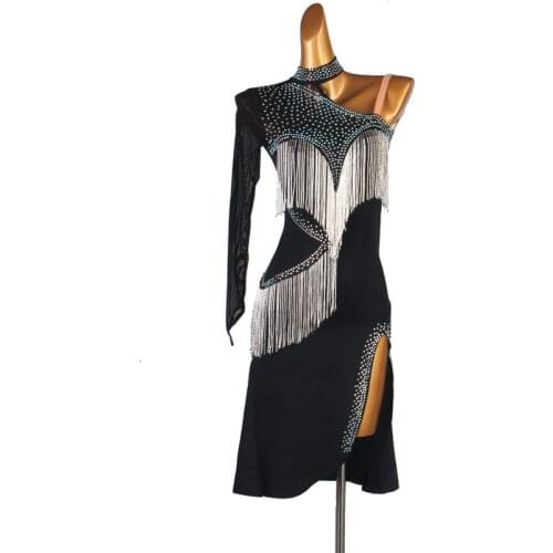 New Latin Dance Dress Latin Skirt Competition Dress Costumes Performing Dress Sparkly Rhinestone Steel column latin dance dress