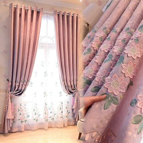New Style Pink European Embossed Embroidered Fresh Curtains for Living Dining Room Bedroom Study French Windows and Bay Windows