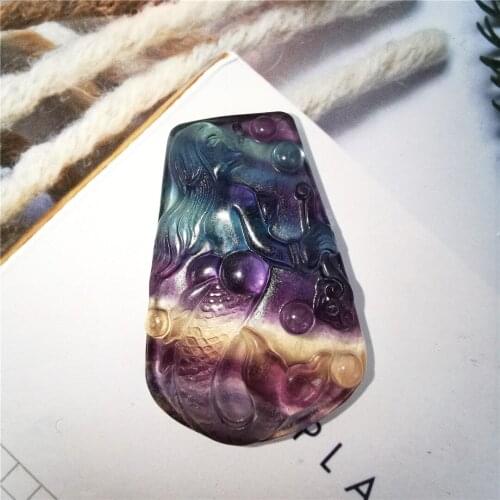 Rainbow Color Fluorite Carved Mermaid Quartz Crystal Healing Stone Handicraft Gemstone Desktop Ornament Home Decoration