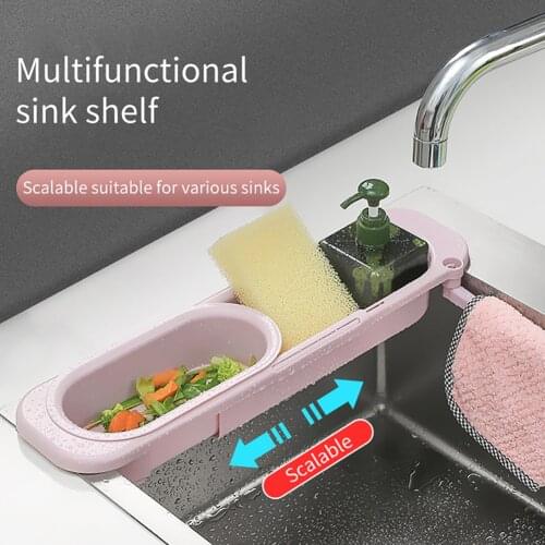 Kitchen Sink Rack Organizer Telescopic Drain Rack Dish Washing Filter Drain Storage Basket Adjustable Sponge Soap Hanging Holder