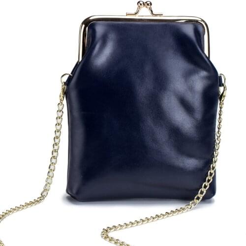 Genuine Leather Crossbody Bags Women Small Cell Phone Bag Retro Clip Clutch Coin Purse with Chain Shoulder Belt