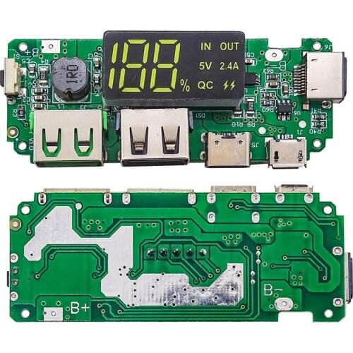 LED Dual USB 5V 2.4A Micro/Type-C/Lightning USB Power Bank 18650 Charger Board Overcharge Overdischarge Short Circuit Protection