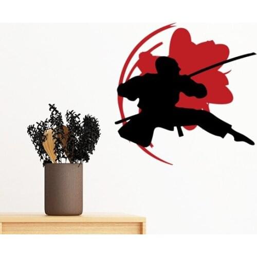 Japan Samurai Sakura Silhouette Asia Removable Wall Sticker Art Decals Mural DIY Wallpaper for Room Decal