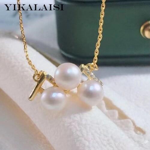 YIKALAISI 925 Sterling Silver Necklaces Jewelry For Women 6-7mm Oblate Natural Freshwater Pearl Pendants 2021 Wholesales