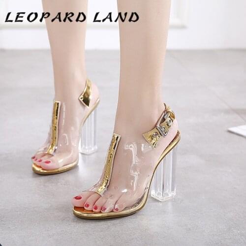 LEOPARD LAND 2021 Womens Sandals Summer New Products Open Toe Transparent Buckle Crystal Thick High Heels High Heels ZL