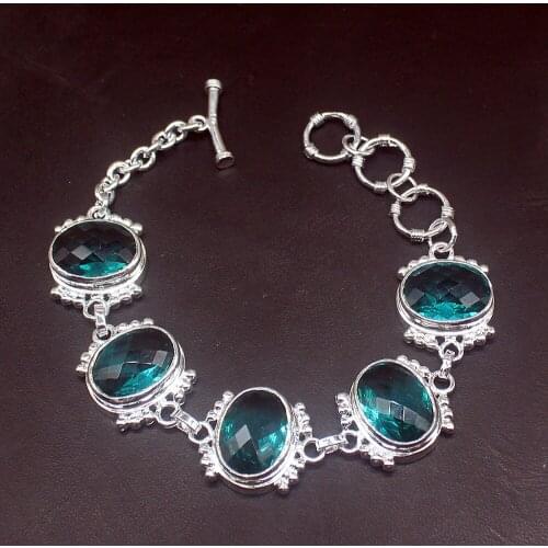 Gushing Multi Gems Shiny Blue Topaz Genuine 925 Silver Links Chain Bracelets for Women Girls Jewelry Gifts 20214211