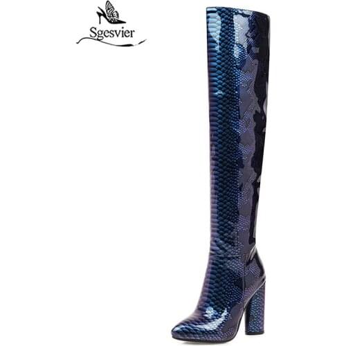 Sgesvier New 2019 Over the Knee Boots Women Snake print Leather Thigh High Boots Platform Sexy Ladies Women Winter Heel Boots