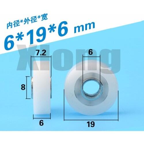 10pcs 6*19*6mm Plastic Bearing Plane Bearing Polyformaldehyde POM Micro-clad Plastic Nylon Guide Roller Bearing