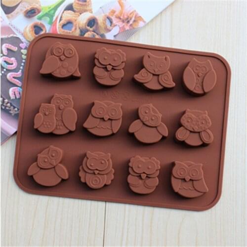 12 Hole Owl Shape Silicone Chocolate Mold , Ice, Cupcake, Lollipop,& Sugar Tool 100pcs lin4990