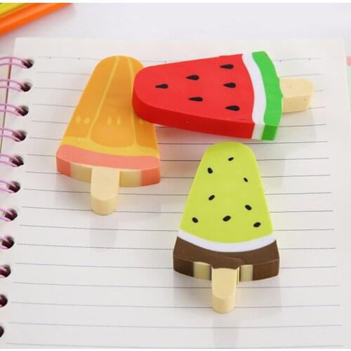 15pcs/set cute Fruit ice stick shape Eraser Student school Office Stationery wholesale