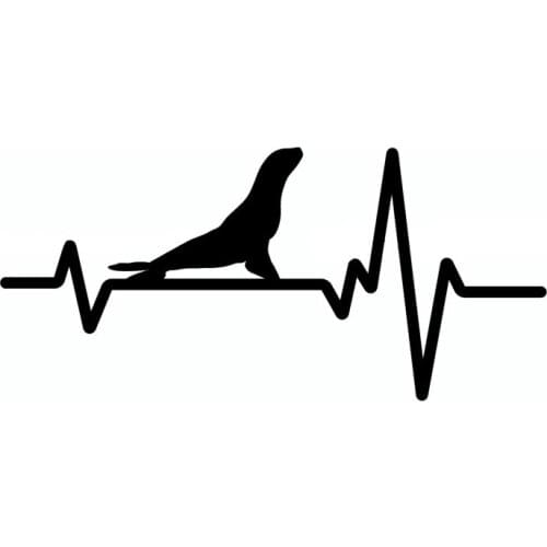 16.3CM*7.5CM SEA LION Mammal Love Aquarium Heartbeat Vinyl Black/Silver Car Sticker C22-1207