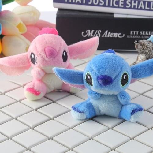 2pcs/set Kawaii Stitch Plush Toy Keychains Stuffed Soft PP cotton Phone Charm Strap Bag Pendant 7x6.5cm